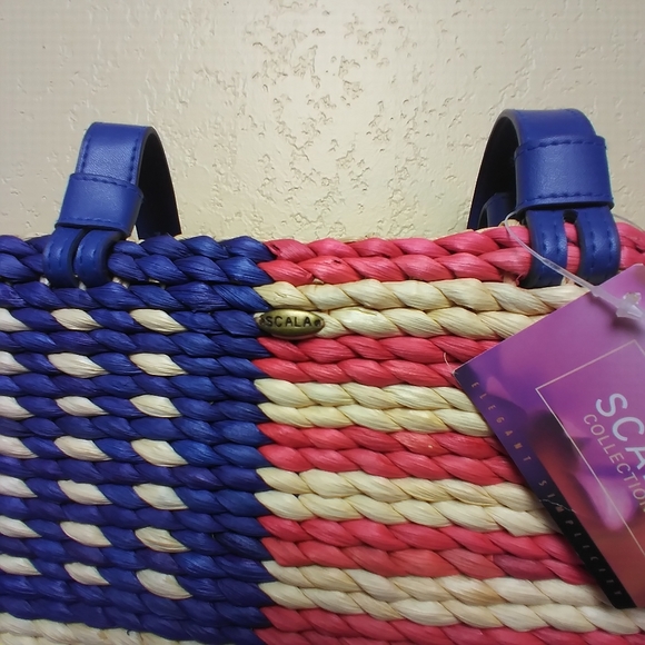 NWT. Scala PATRIOTIC FLAG Straw Shoulder Purse - Picture 7 of 13